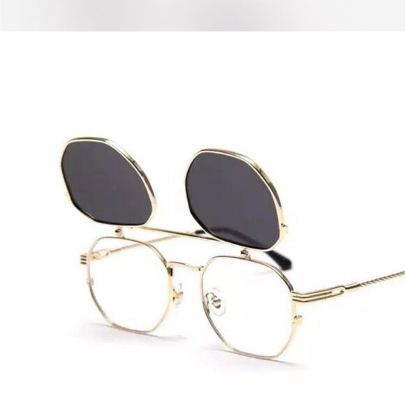 Vintage Steampunk Flip Sunglasses Retro Round Metal Frame Sun Glasses - Picture 3 of 3